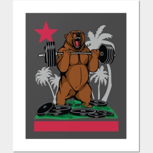 California bear lifting weights Posters and Art